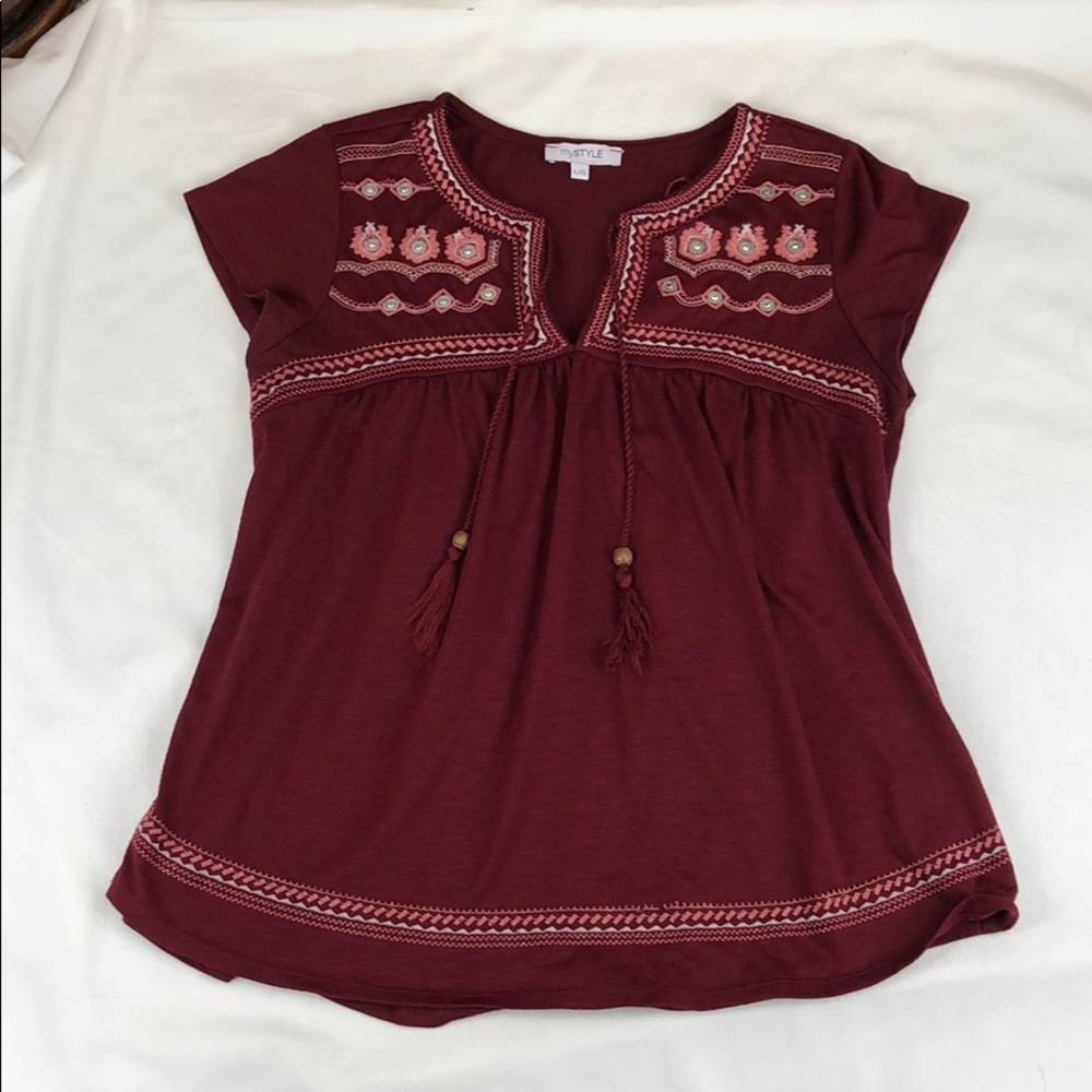 Embroidered Boho T-Shirt, Size L